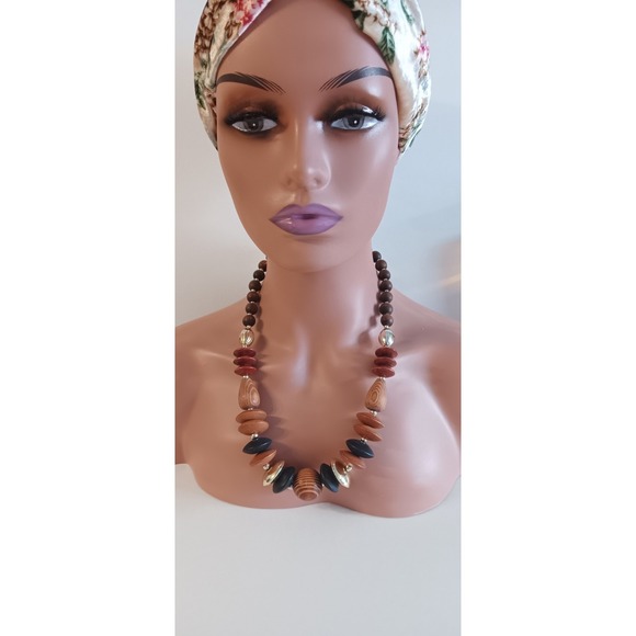 The Unbranded Brand Jewelry - Chunky Fashion Jewelry gold coated spacers Brown Beaded wooden necklace 11" long